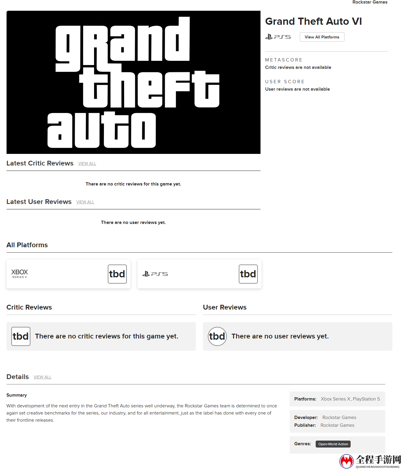 Metacritic站上线《GTA6》游戏页面 只登陆主机平台