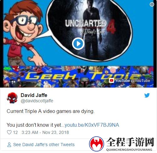 《战神》之父吐槽现代3A游戏：重复性太高缺乏乐趣！