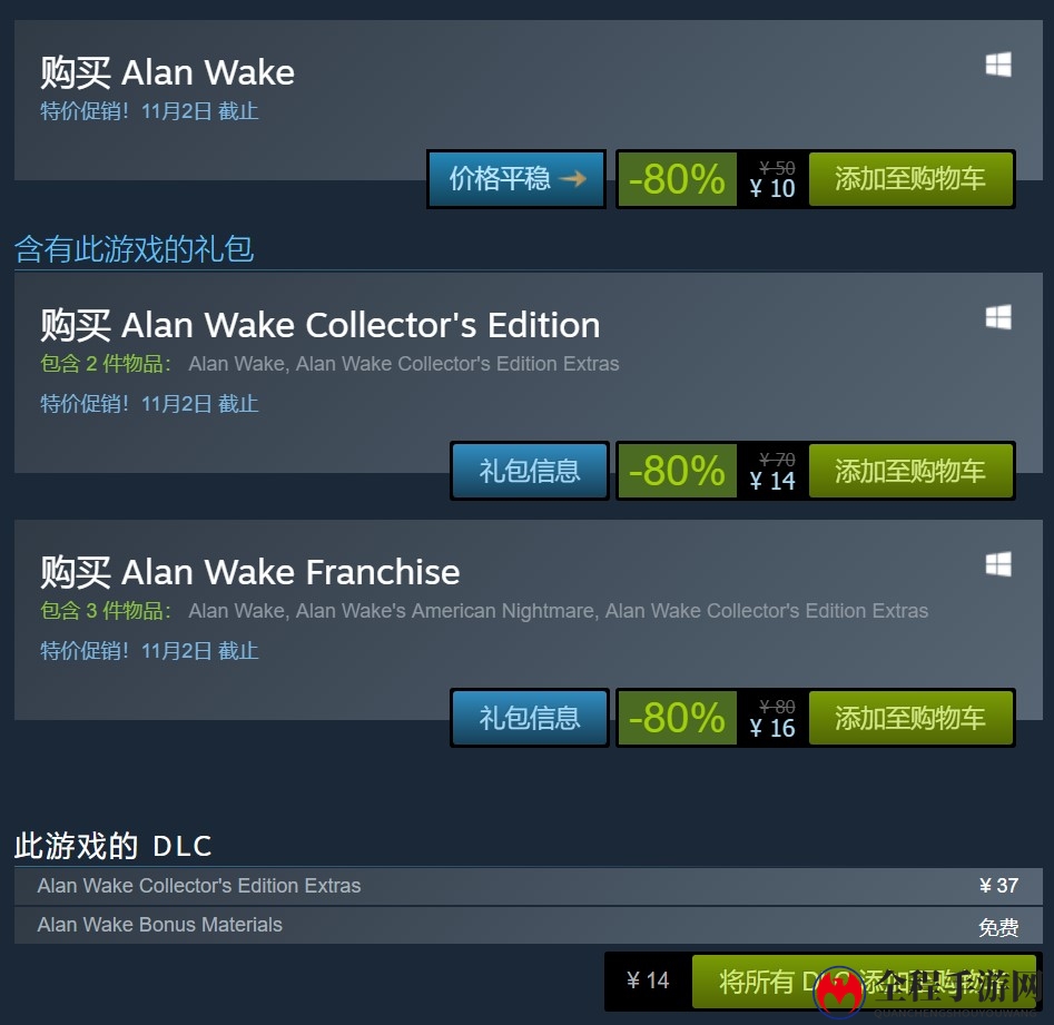《心灵杀手》重新上架Steam 日前仅售10元