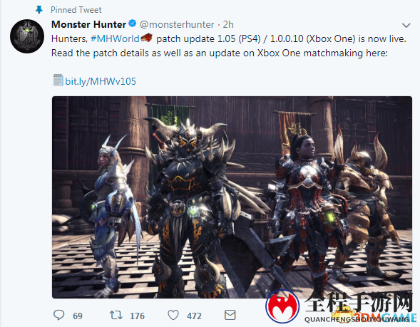 《怪物猎人：世界》官方推特最新爆料！PS4 1.05版/Xbox One 1.0.0.10版更新延期，众多调整及修复等你来体验！